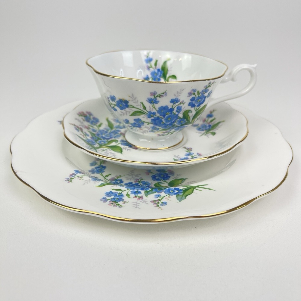 Royal Albert Forget Me Not Tea Trio Cup Saucer‎ Sandwich Plate England Set of 3